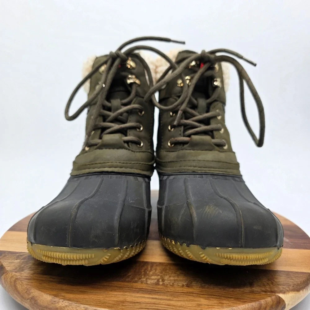 Tommy Hilfiger Women's Duck Boots Size 8M Olive Green Faux Fur Lined‎ TWRAELEN2